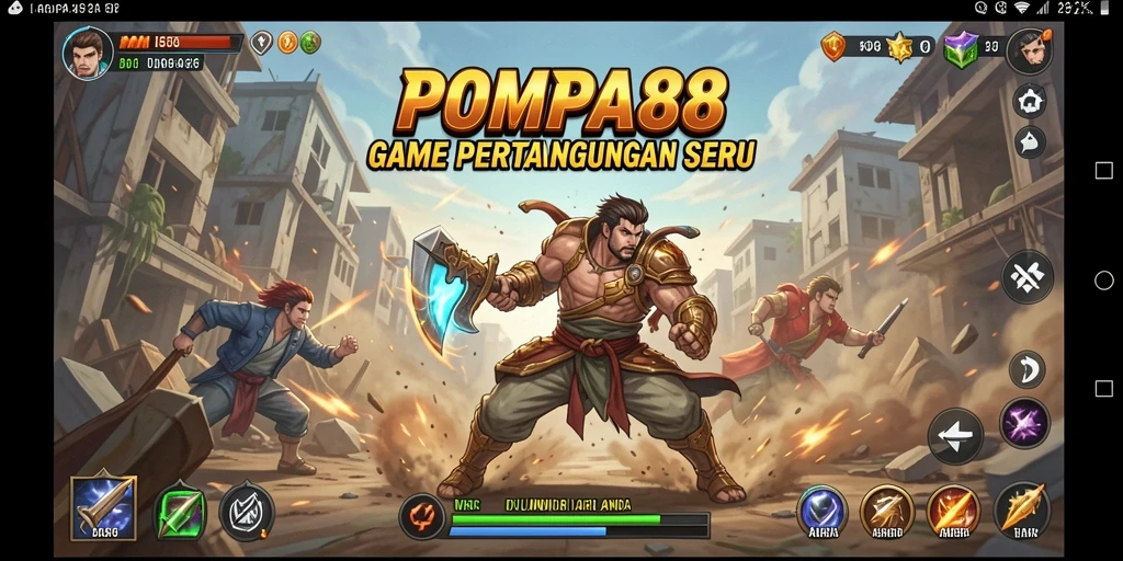 Screenshot gameplay POMPA88 menampilkan pertarungan seru dan karakter beragam.